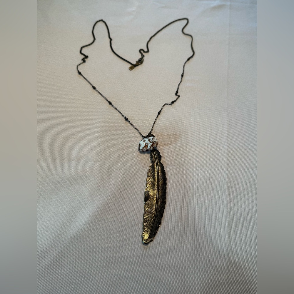 Rachel Golden Feather elephant station chain sweater Necklace extra long boho